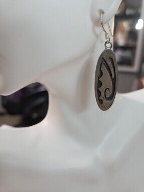 hopi native american sterling silver oval dangle pierced earrings carved artisan